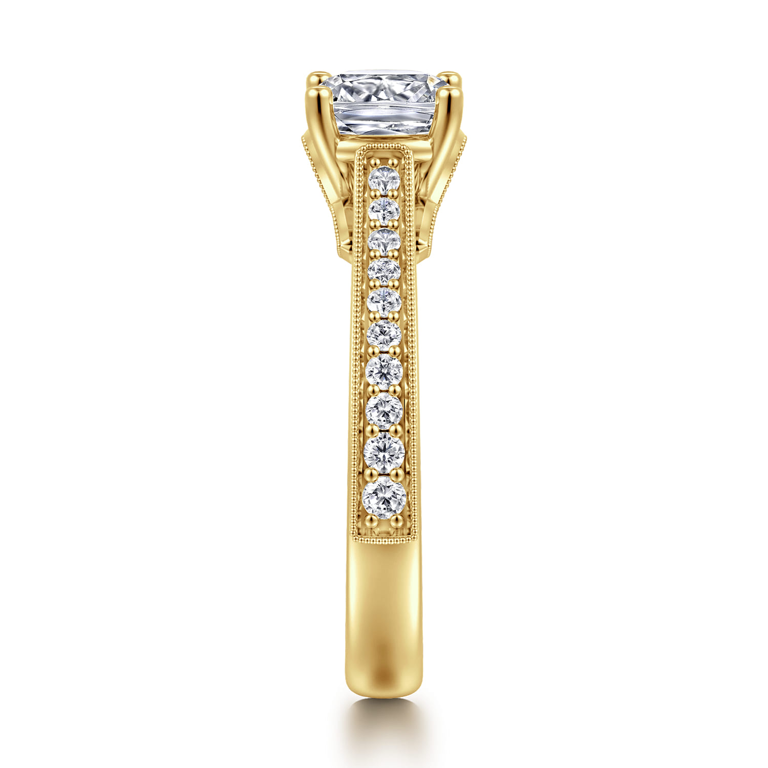 Cushion Lotus Diamond Engagement Ring in 14K Yellow Gold, photograph 4