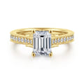 Favola - 14K Yellow Gold Emerald Cut Lotus Diamond Engagement Ring