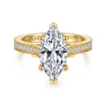 Favola - 14K Yellow Gold Marquise Shape Lotus Diamond Engagement Ring