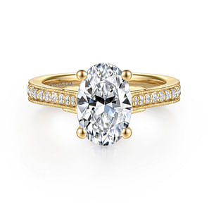 Favola - 14K Yellow Gold Oval Lotus Diamond Engagement Ring