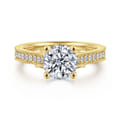 Favola - 14K Yellow Gold Round Lotus Diamond Engagement Ring