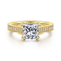 Favola - 14K Yellow Gold Princess Cut Lotus Diamond Engagement Ring