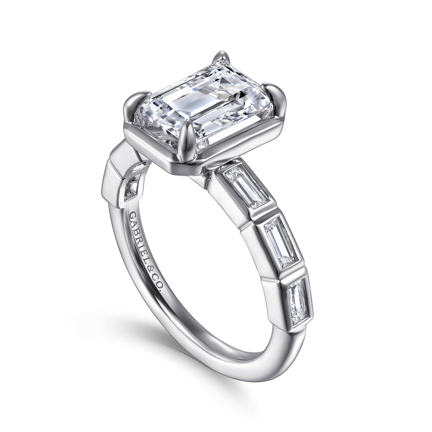 Emerald Diamond Engagement Ring in 14K White Gold, photograph 3