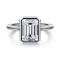 Brooke - 14K White Gold Emerald Cut Bezel Set Solitaire Diamond Engagement Ring