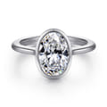 Brooke - 14K White Gold Oval Cut Bezel Set Solitaire Diamond Engagement Ring