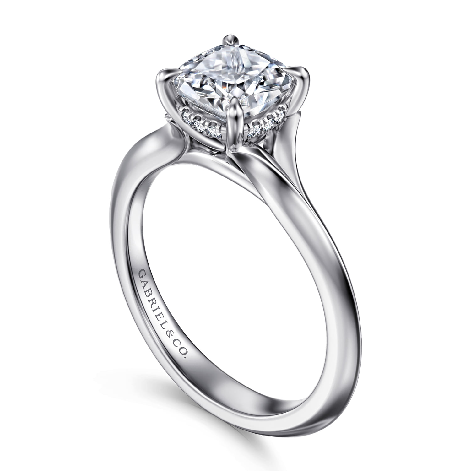 Cushion Split Foundation Diamond Engagement Ring in 14K White Gold, photograph 3