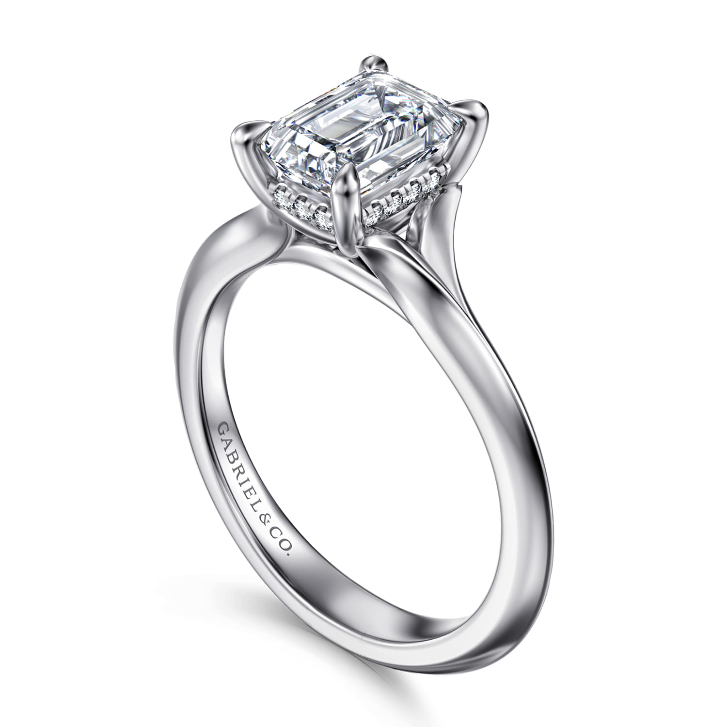 Emerald Split Foundation Diamond Engagement Ring in 14K White Gold, photograph 3
