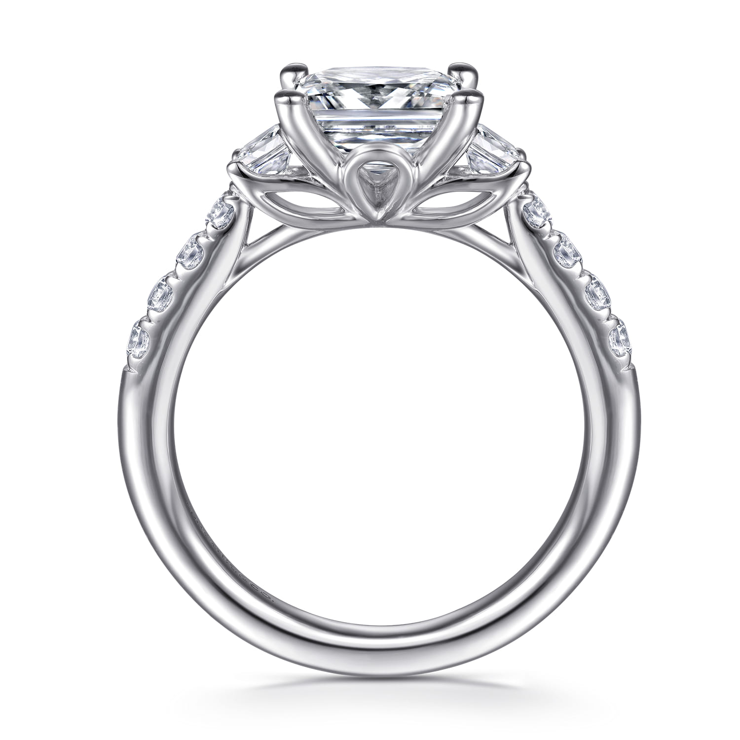 Princess Three Stone Diamond Engagement Ring in 14K White Gold, photograph 2