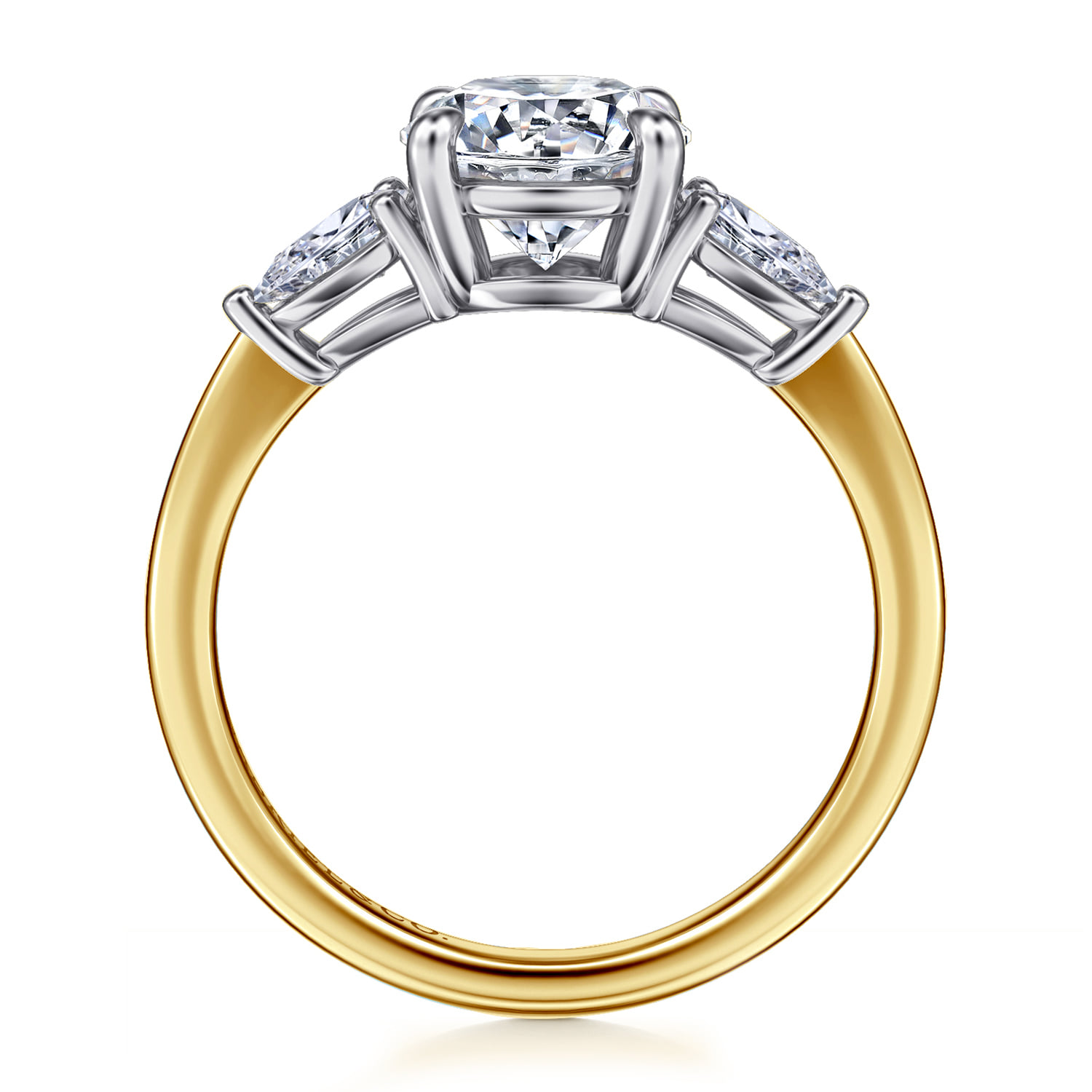 Round Three Stone Diamond Engagement Ring in 14K White/Yellow Gold, photograph 2