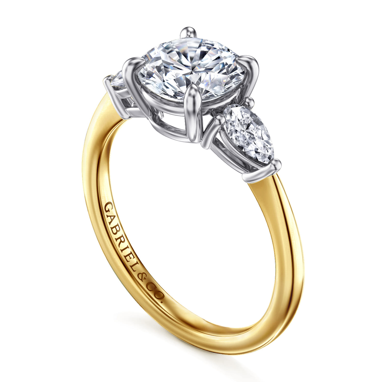 Round Three Stone Diamond Engagement Ring in 14K White/Yellow Gold, photograph 3