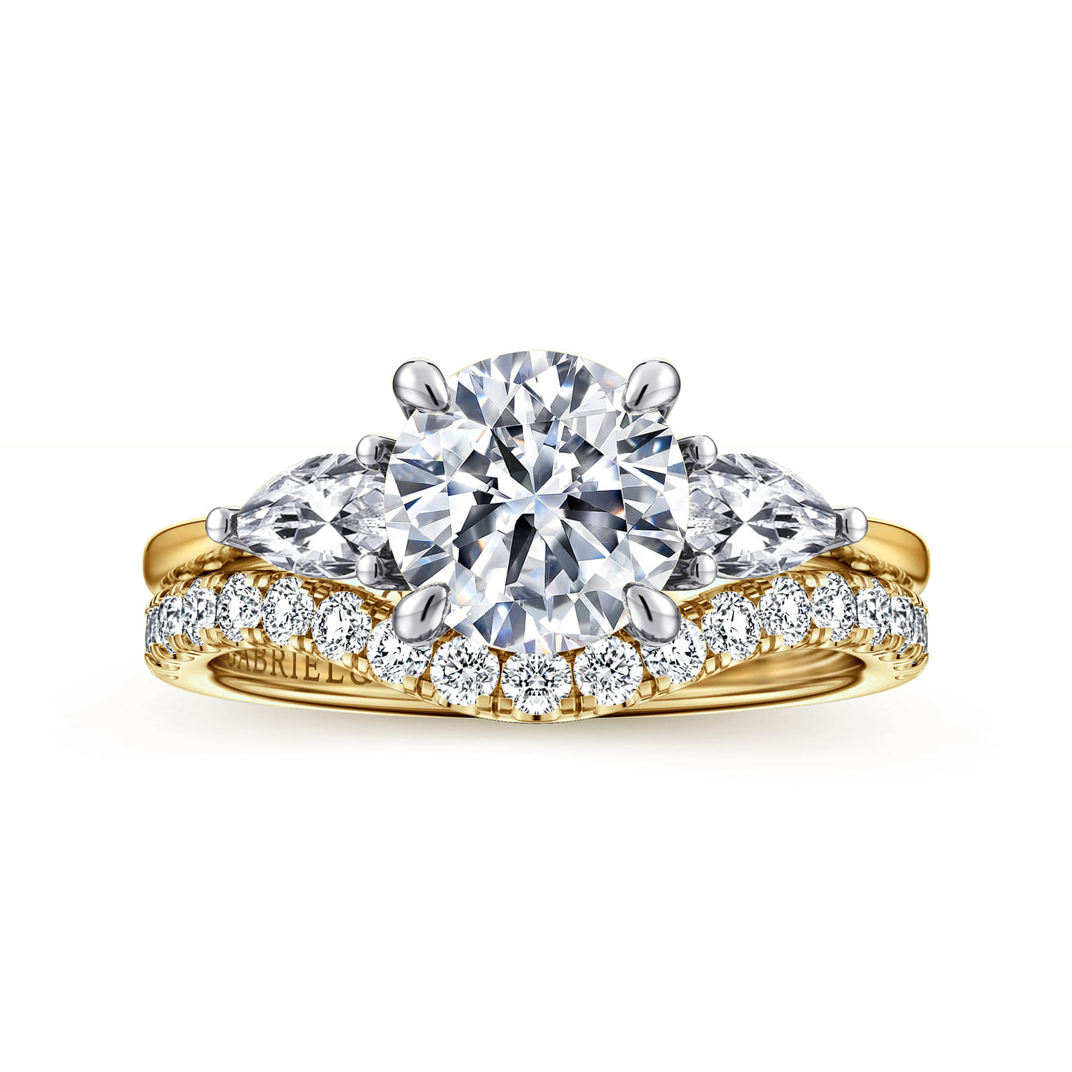 Round Three Stone Diamond Engagement Ring in 14K White/Yellow Gold, photograph 4