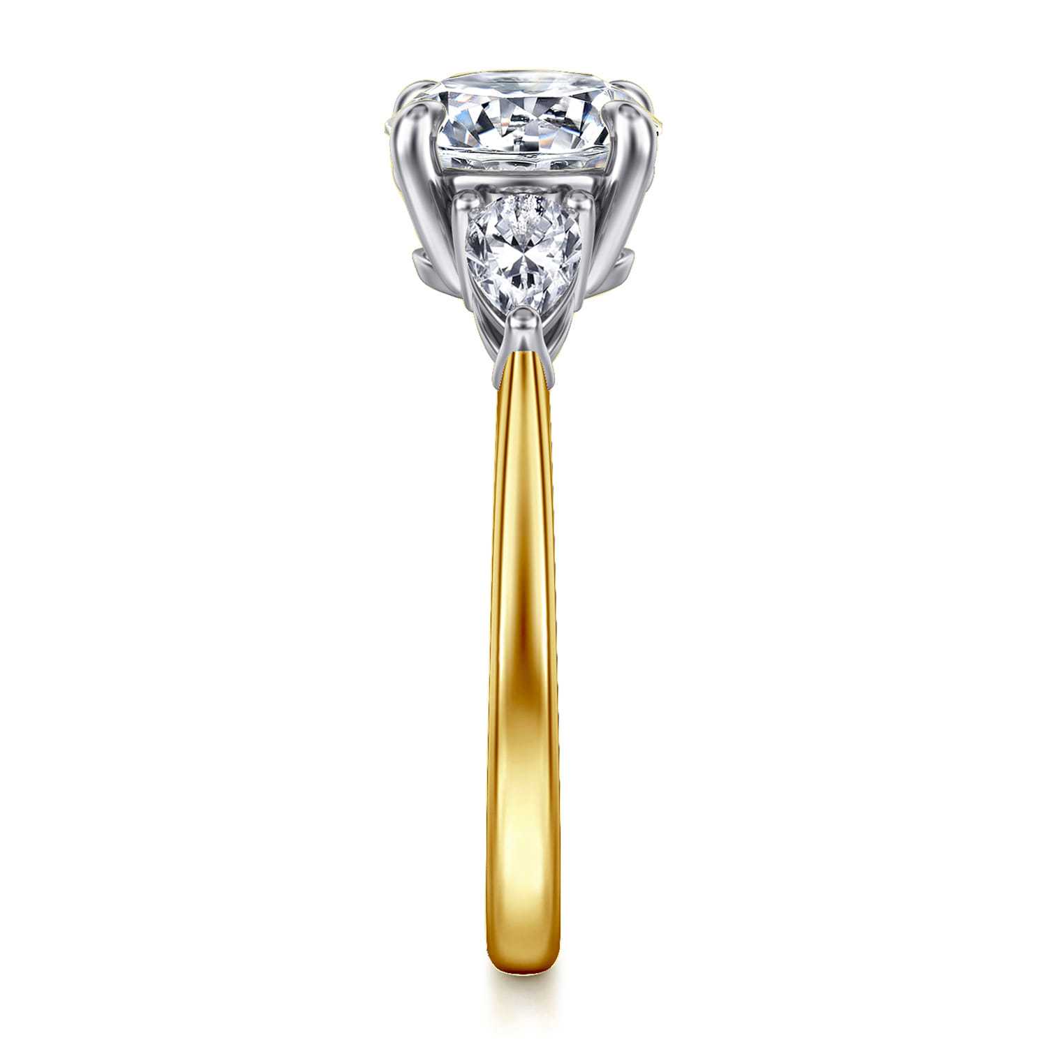 Round Three Stone Diamond Engagement Ring in 14K White/Yellow Gold, photograph 5