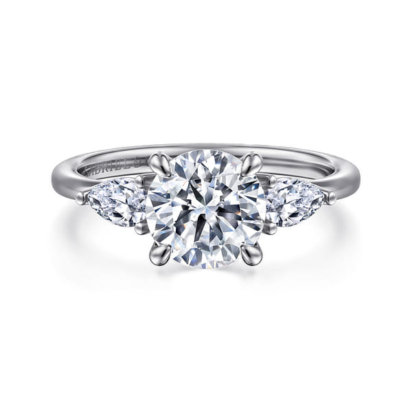 14K White Gold Round Three Stone Diamond Engagement Ring