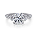 Moon - 14K White Gold Round Three Stone Lotus Diamond Engagement Ring