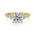 Moon - 14K Yellow Gold Round Three Stone Lotus Diamond Engagement Ring