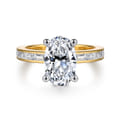 Jonah - 14K White-Yellow Gold Channel Set Baguette Oval Diamond Engagement Ring