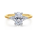 Sima - 14K White-Yellow Gold Oval Three Stone Diamond Engagement Ring