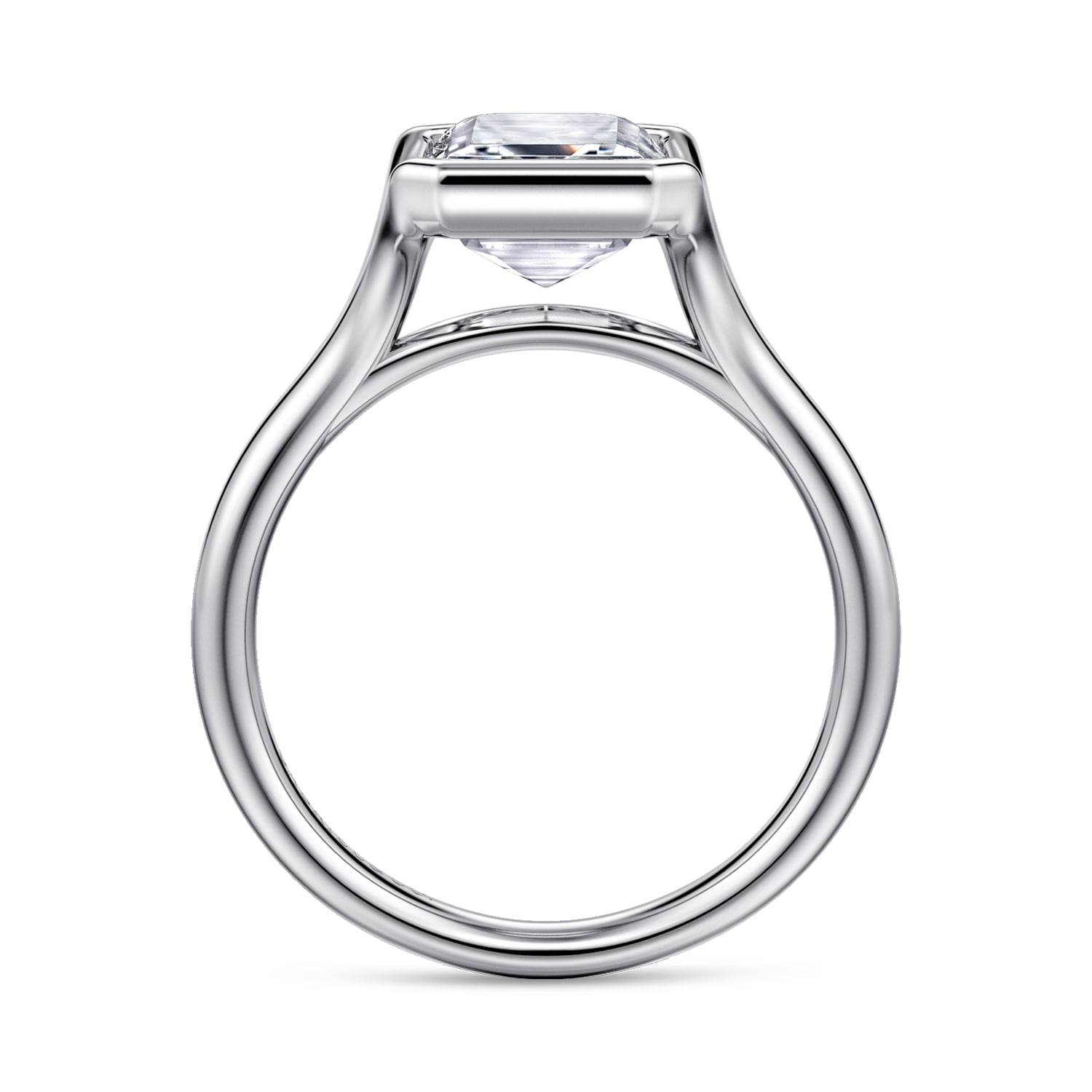 Emerald Solitaire Diamond Engagement Ring in 14K White Gold, photograph 2