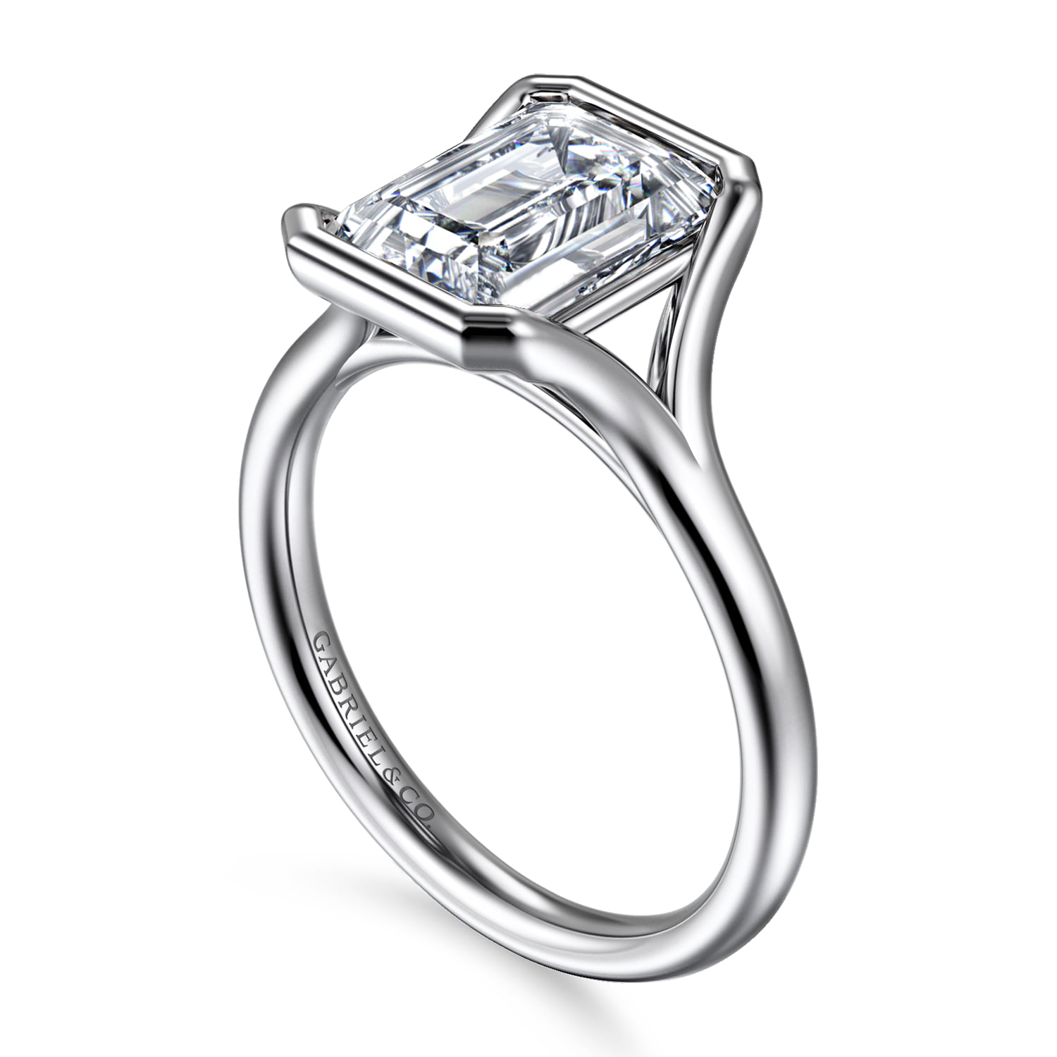 Emerald Solitaire Diamond Engagement Ring in 14K White Gold, photograph 3