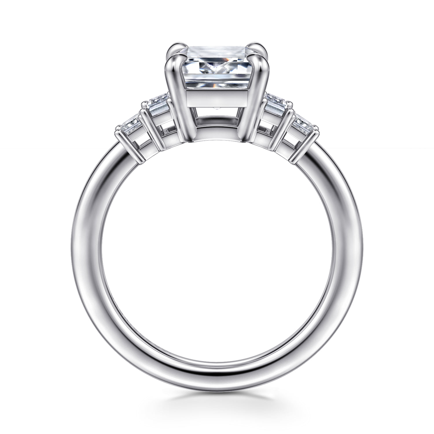 Emerald Five Stone Diamond Engagement Ring in 14K White Gold, photograph 2