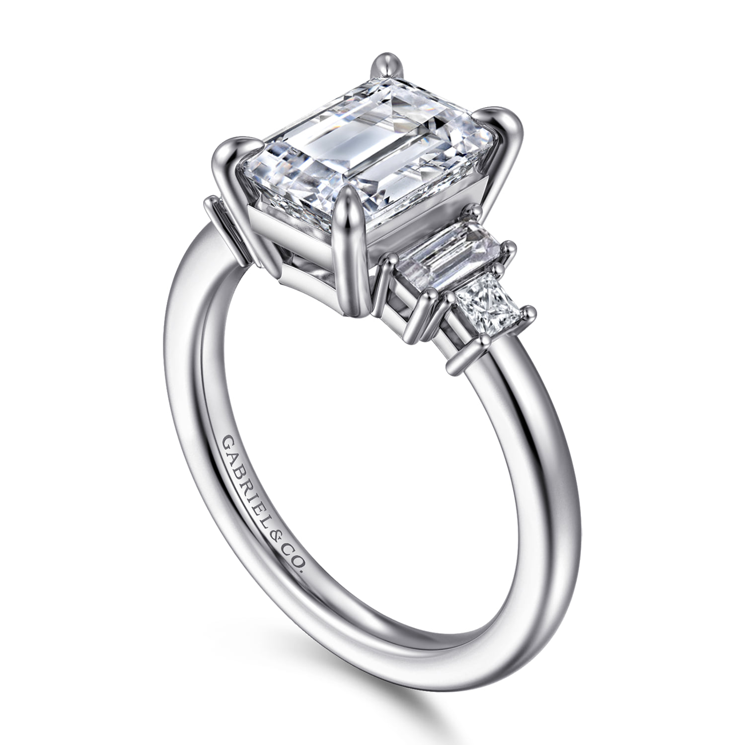 Emerald Five Stone Diamond Engagement Ring in 14K White Gold, photograph 3