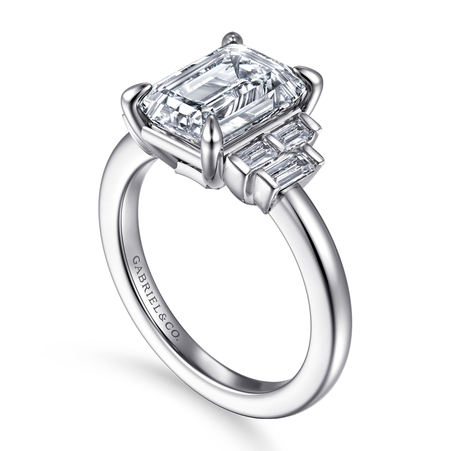 Emerald Diamond Engagement Ring in 14K White Gold, photograph 3