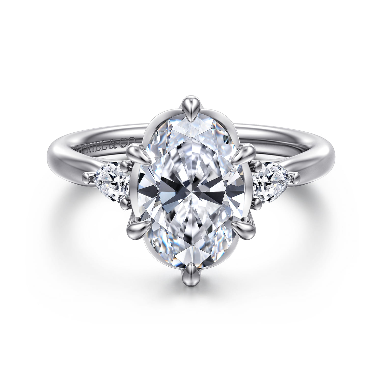 Oval Three Stone Diamond Engagement Ring in 14K White Gold