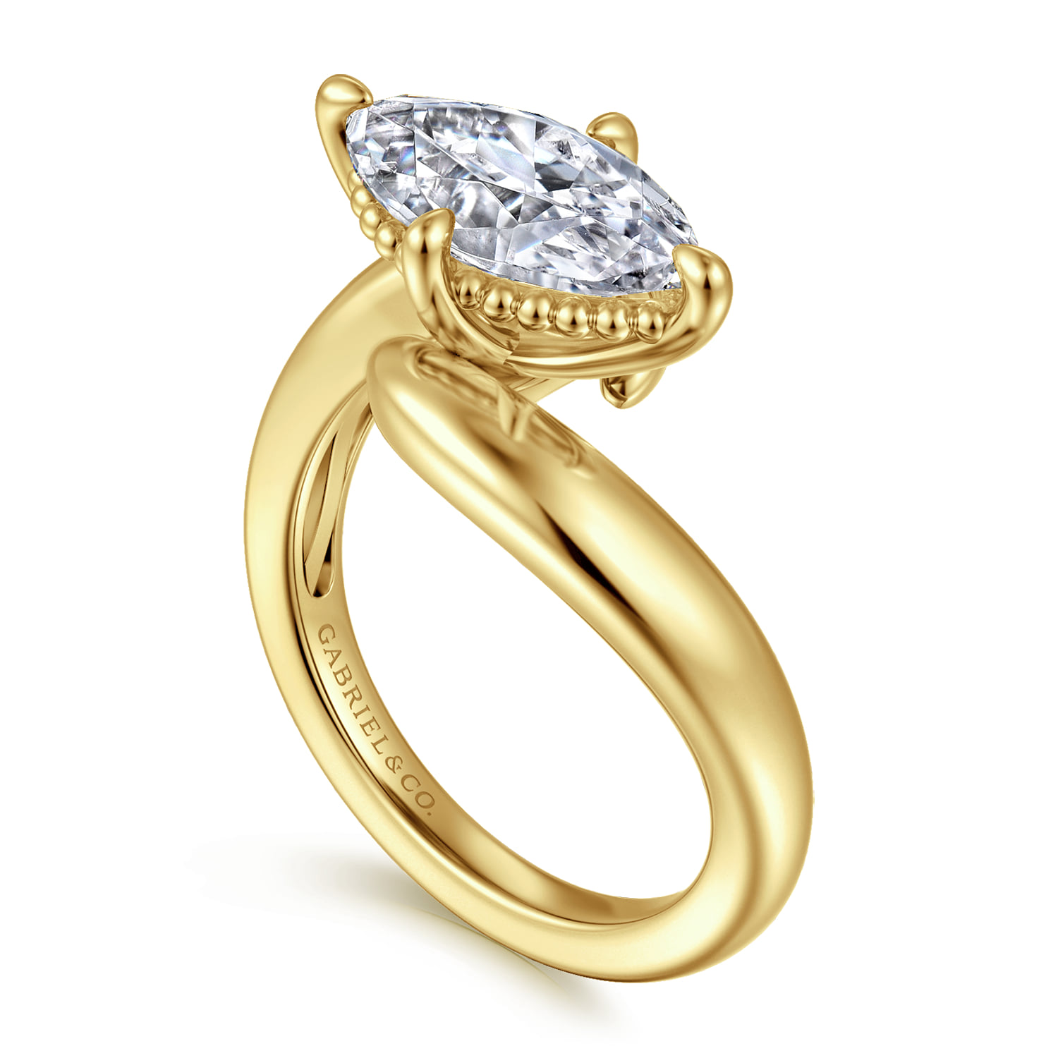 Marquise Bypass Diamond Engagement Ring in 14K Yellow Gold, photograph 3