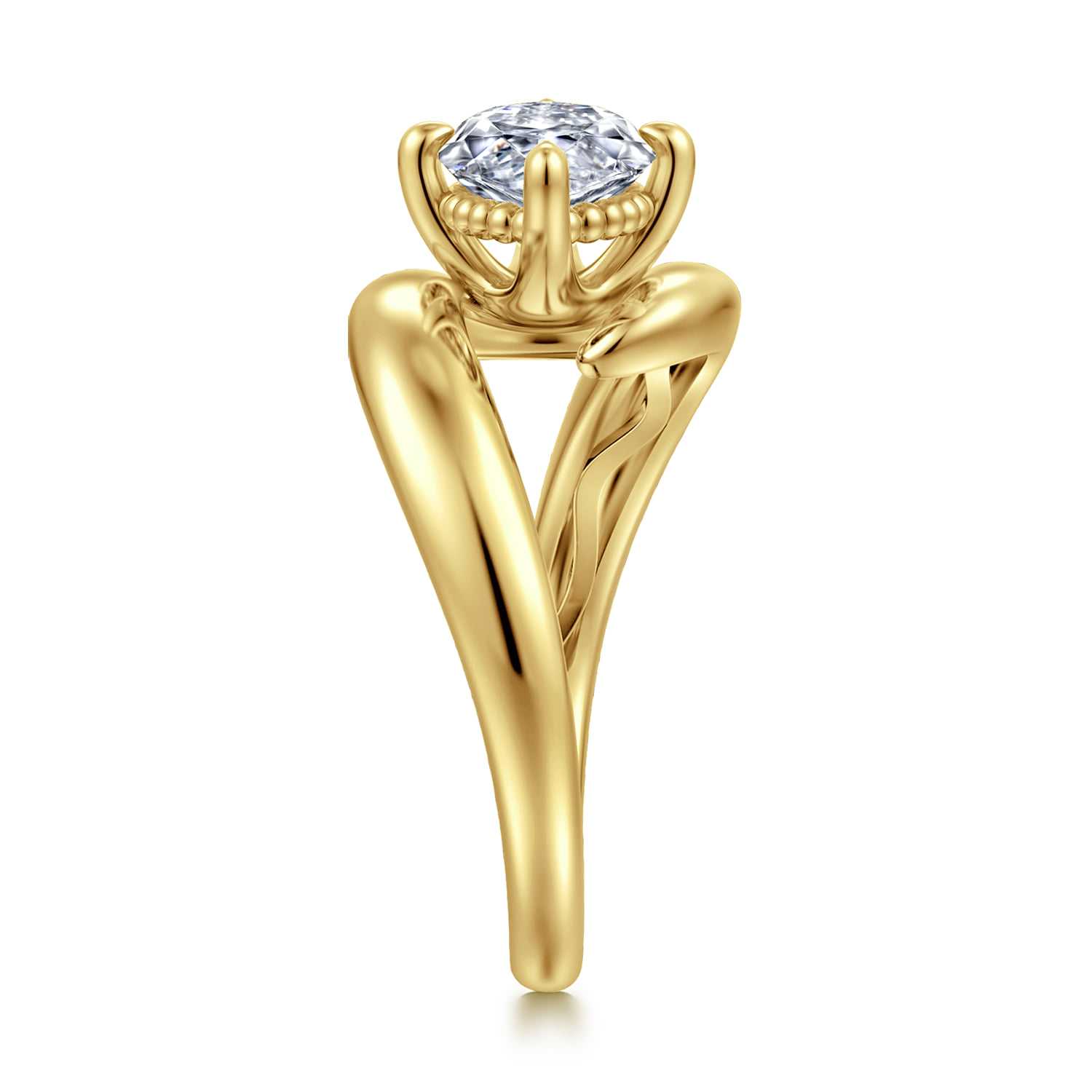 Marquise Bypass Diamond Engagement Ring in 14K Yellow Gold, photograph 5