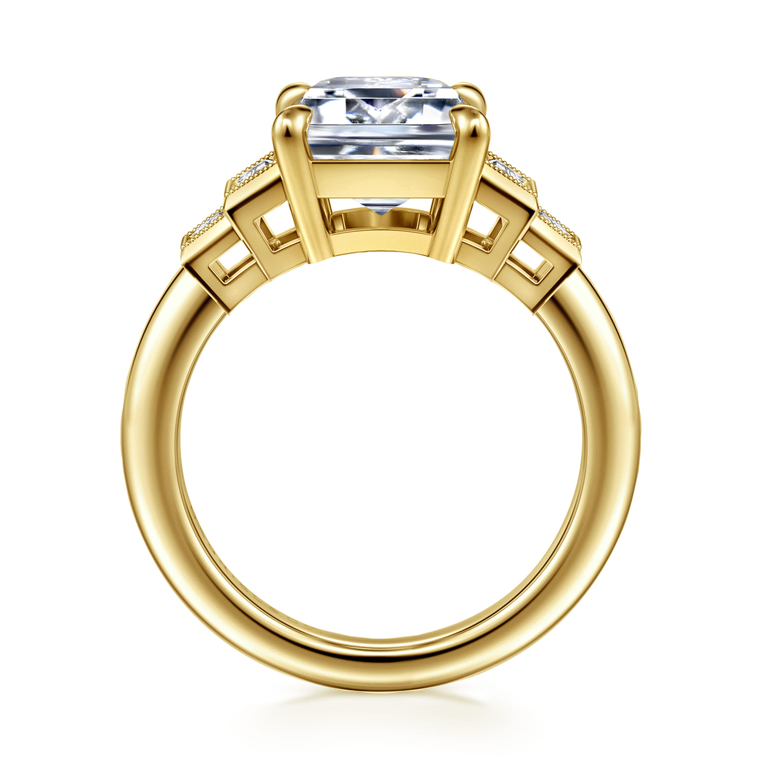 Emerald Five Stone Diamond Engagement Ring in 14K Yellow Gold, photograph 2