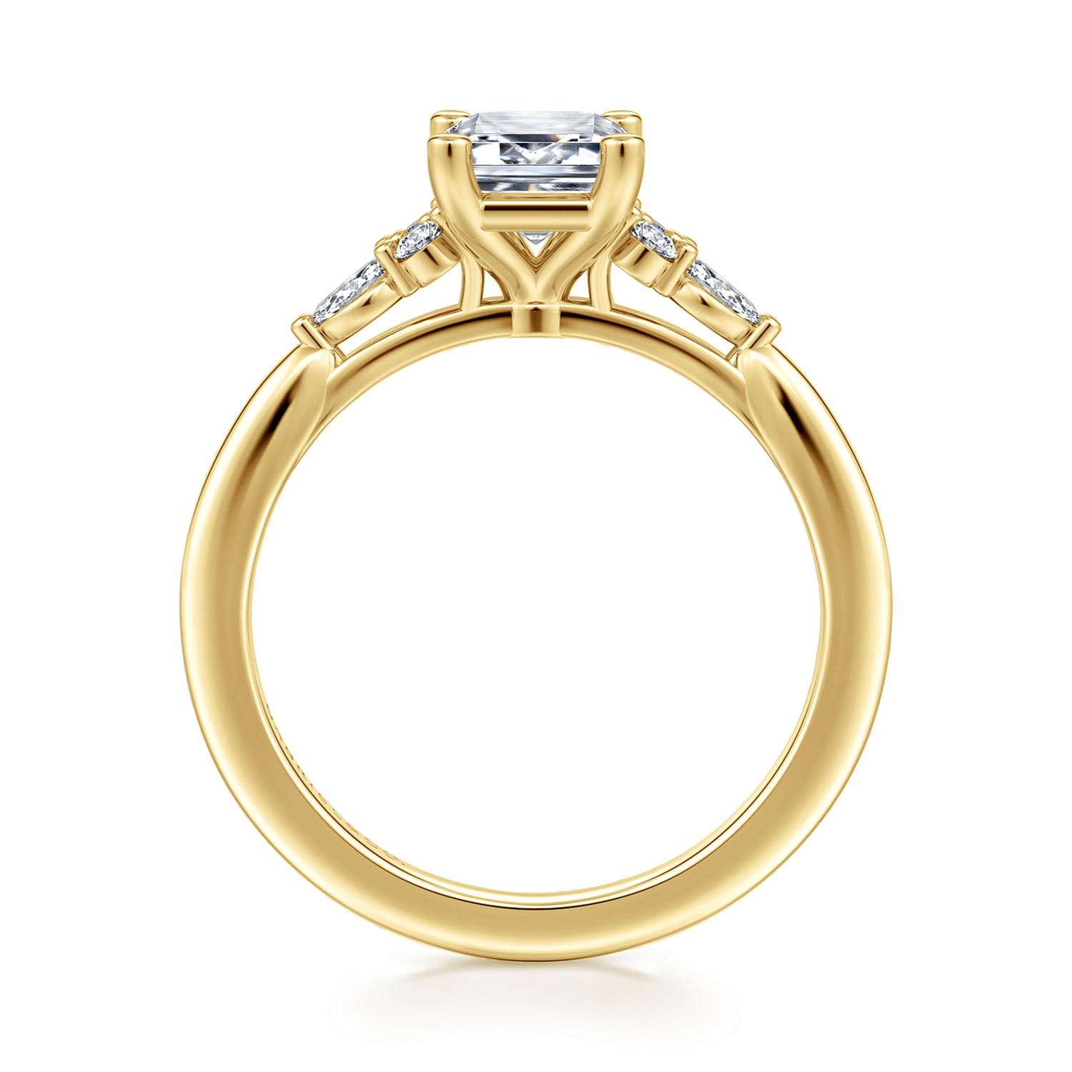 Emerald 6 Prong Diamond Engagement Ring in 14K Yellow Gold, photograph 2