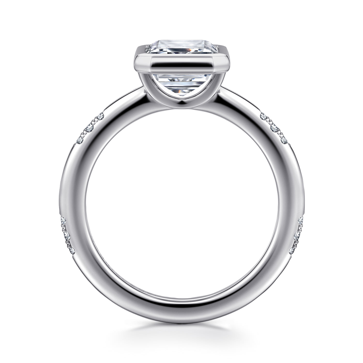 Emerald Bezel Set Diamond Engagement Ring in 14K White Gold, photograph 2