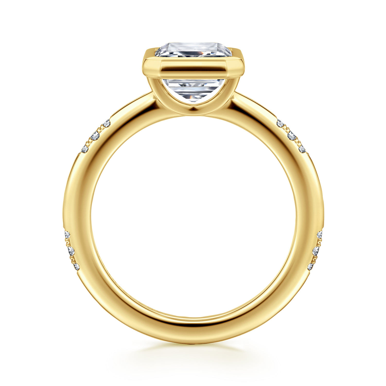 Emerald Bezel Set Diamond Engagement Ring in 14K Yellow Gold, photograph 2