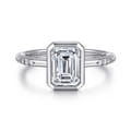 Aspen - 14K White Gold Bezel Set Emerald Cut Diamond Engagement Ring