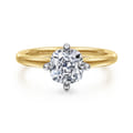 Lou - 14K White-Yellow Gold Cushion Cut Compass Prong Solitaire Diamond Engagement Ring