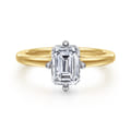 Lou - 14K White-Yellow Gold Emerald Cut Compass Prong Solitaire Diamond Engagement Ring