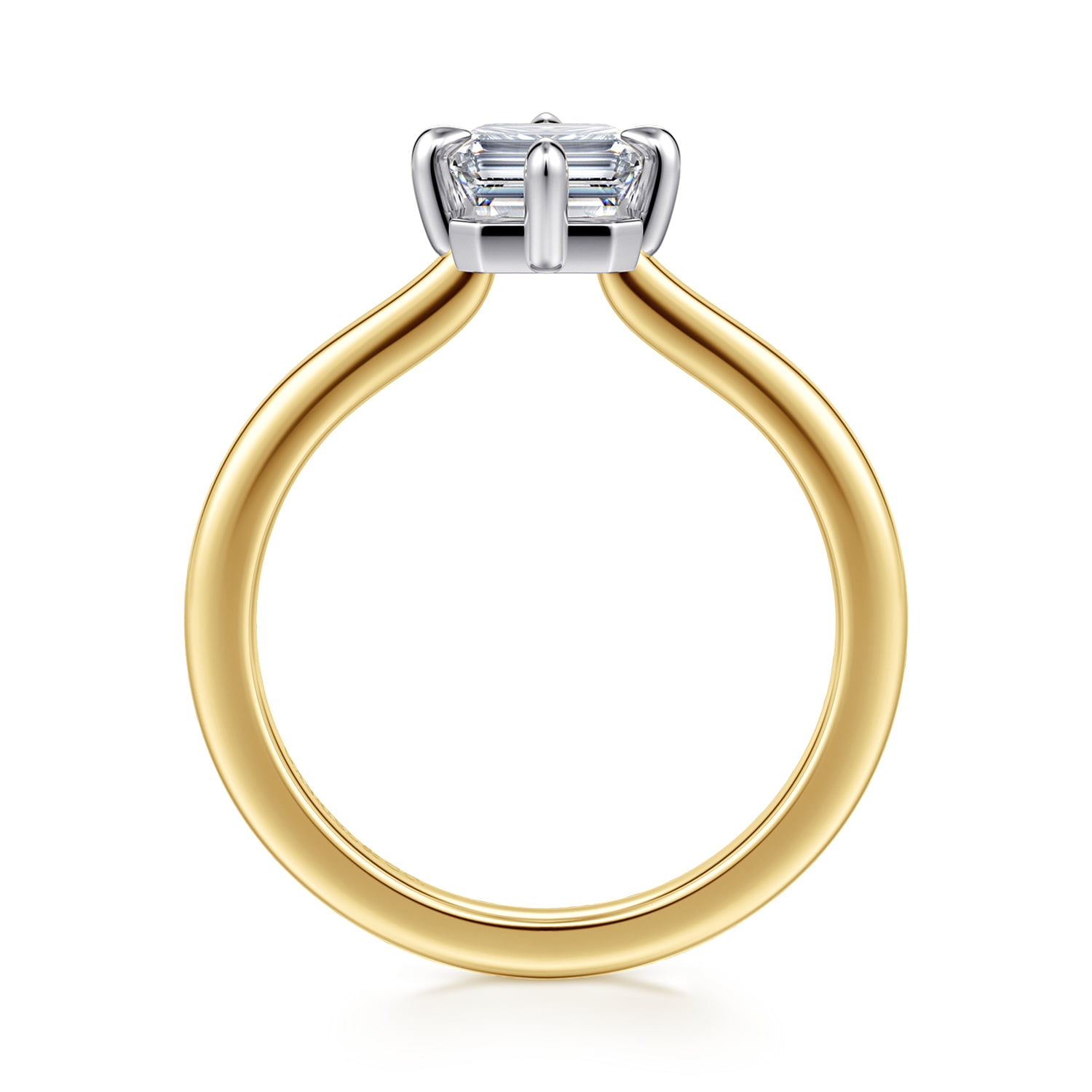 Emerald Compass Prong Solitaire Diamond Engagement Ring in 14K White/Yellow Gold, photograph 2