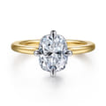 Lou - 14K White-Yellow Gold Elongated Cushion Compass Prong Solitaire Diamond Engagement Ring