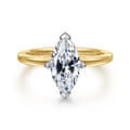 Lou - 14K White-Yellow Gold Marquise Shape Compass Prong Solitaire Diamond Engagement Ring