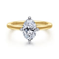 Lou - 14K White-Yellow Gold Oval Compass Prong Solitaire Diamond Engagement Ring