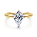 Lou - 14K White-Yellow Gold Pear Shape Compass Prong Solitaire Diamond Engagement Ring