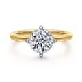 Lou - 14K White-Yellow Gold Round Compass Prong Solitaire Diamond Engagement Ring