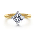 Lou - 14K White-Yellow Gold Princess Cut Compass Prong Solitaire Diamond Engagement Ring