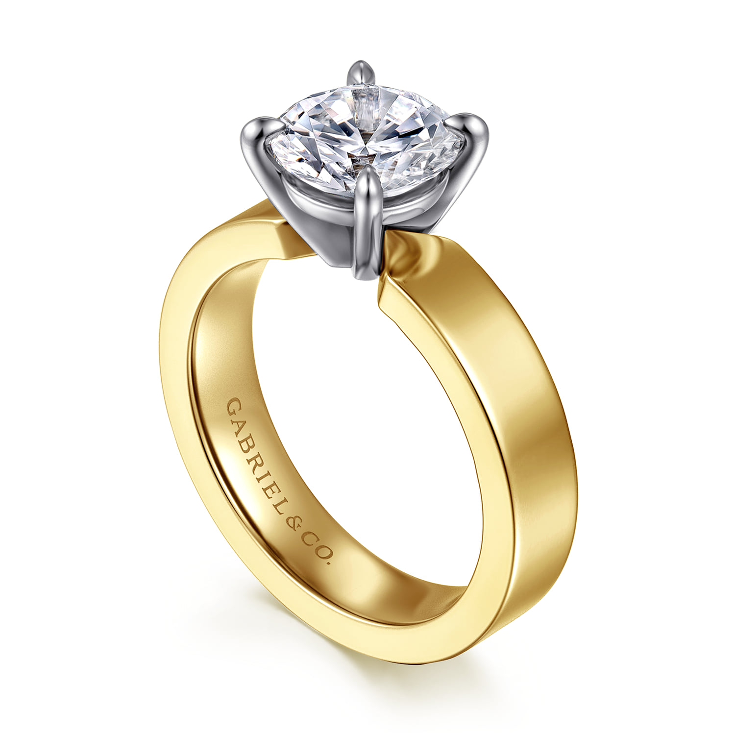 Round Solitaire Diamond Engagement Ring in 14K White/Yellow Gold, photograph 3