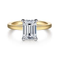 Austria - 14K White-Yellow Gold Hidden Halo Emerald Cut Diamond Engagement Ring
