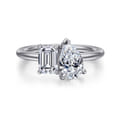 Ayla - 14K White Gold Toi et Moi Pear Shape Diamond Engagement Ring