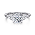 Reema - 14K White Gold Three Stone Round Lotus Diamond Engagement Ring