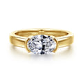 Bara - 14K Yellow Gold Half Bezel East West Oval Diamond Engagement Ring