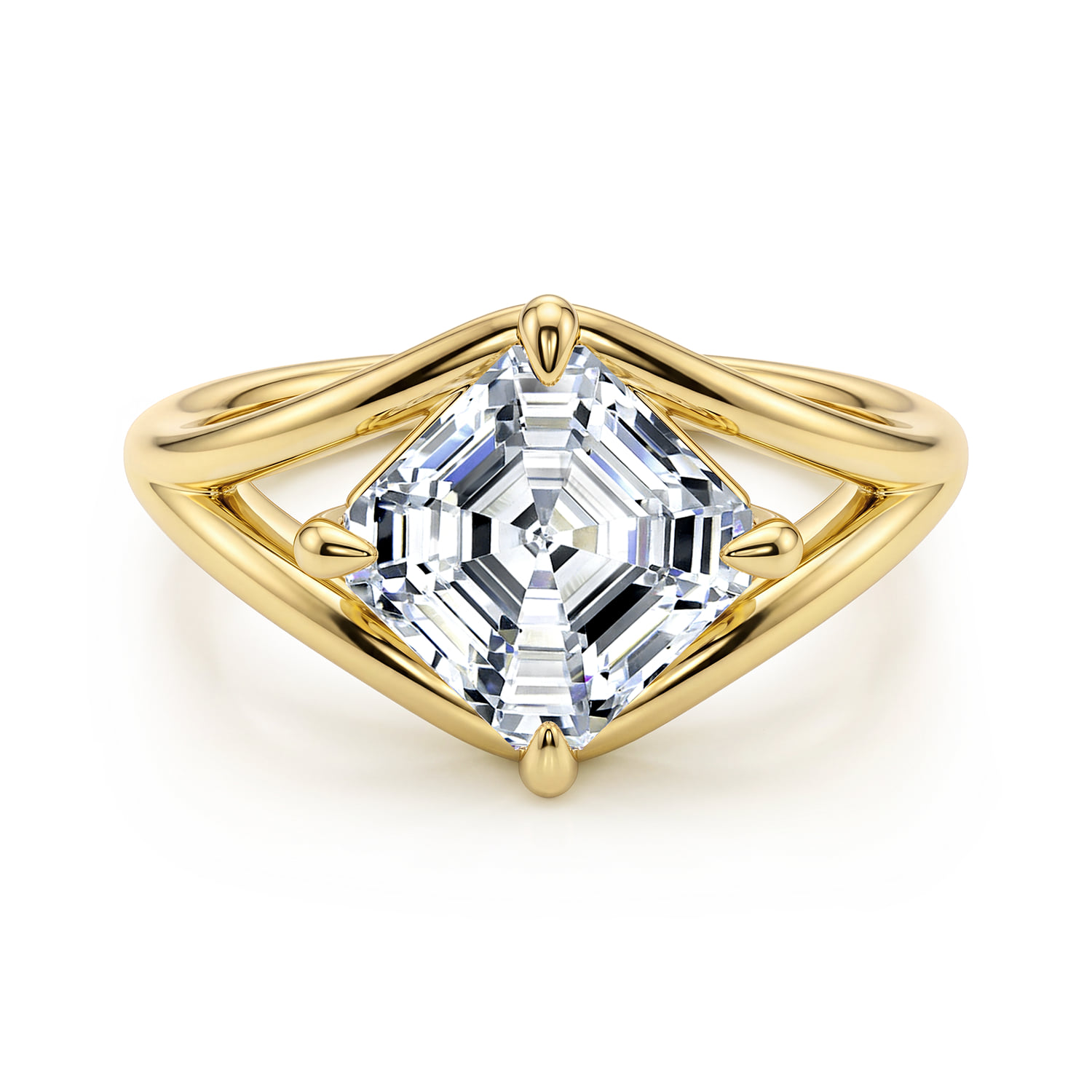 Asscher Split Foundation Compass Prong Diamond Engagement Ring in 14K Yellow Gold