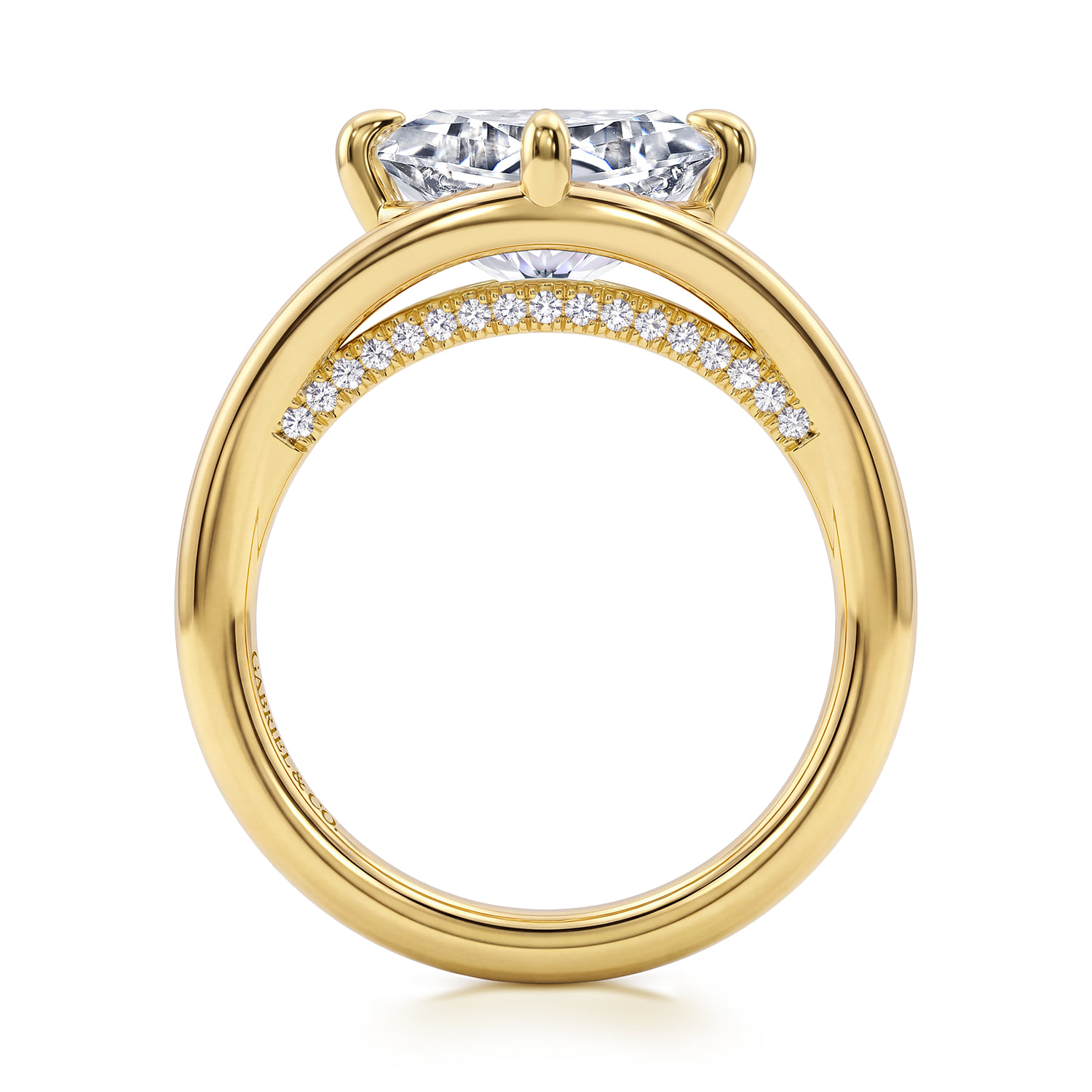 Asscher Split Foundation Compass Prong Diamond Engagement Ring in 14K Yellow Gold, photograph 2